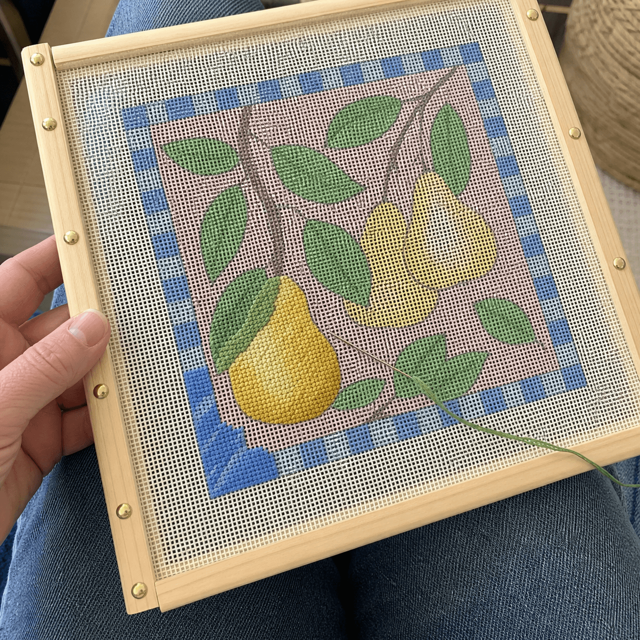 Golden Pears — needlepoint project preview